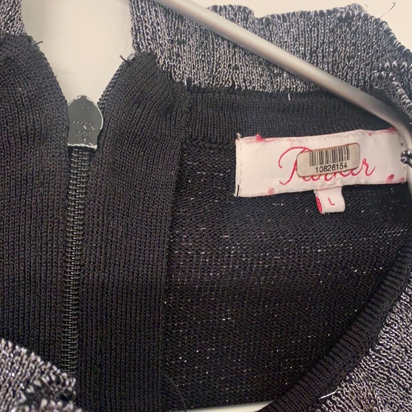 Parker black and silver knit holiday dress with ruffled hem, sz L - Picture 3 of 5